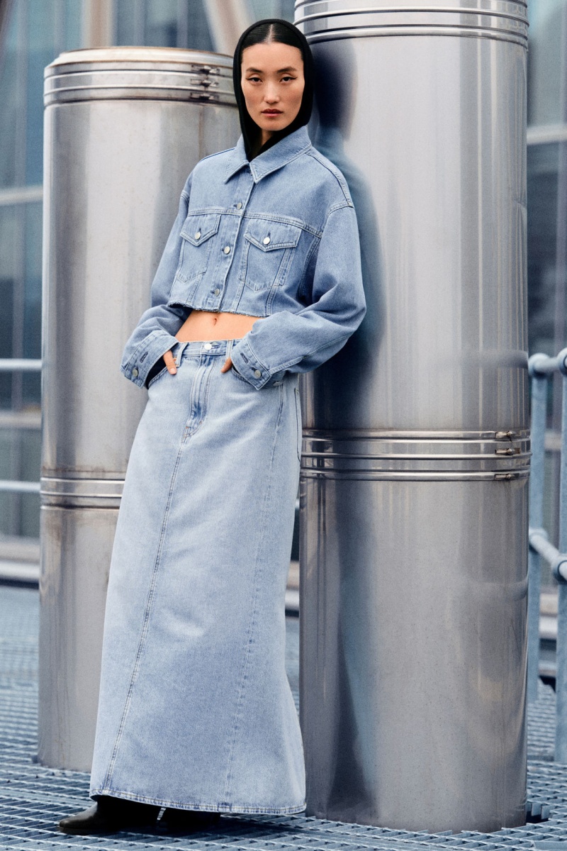 COS Denim Maxi Szoknya Női Világos Kék | QZNK-35721