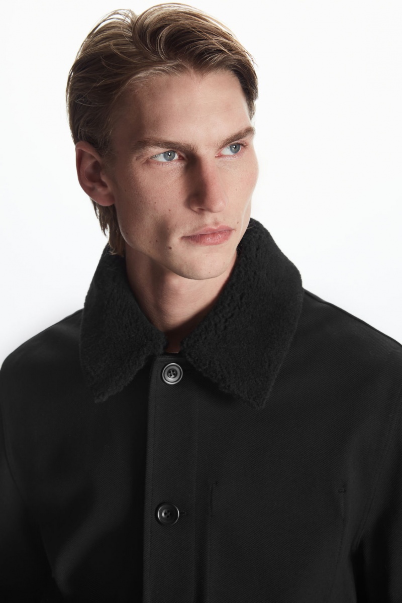 COS Detachable-Collar Twill Kabát Férfi Fekete | IJMR-07236