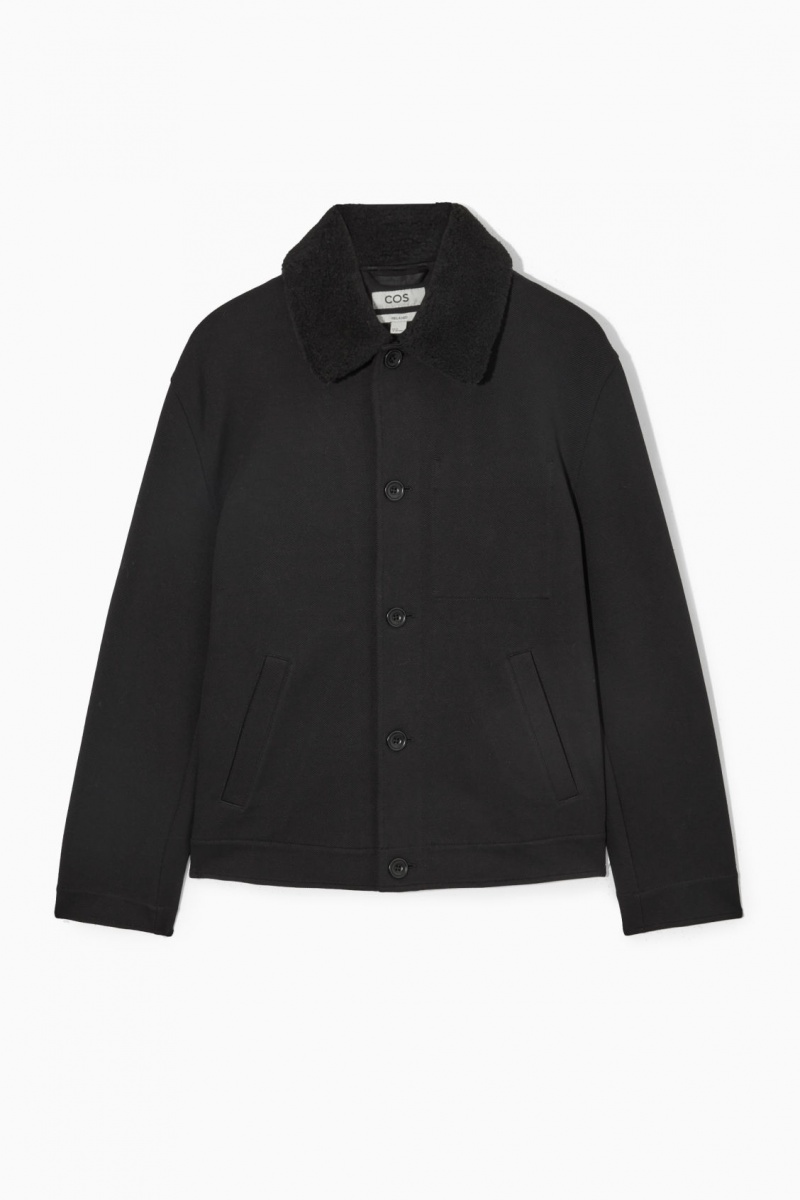 COS Detachable-Collar Twill Kabát Férfi Fekete | IJMR-07236