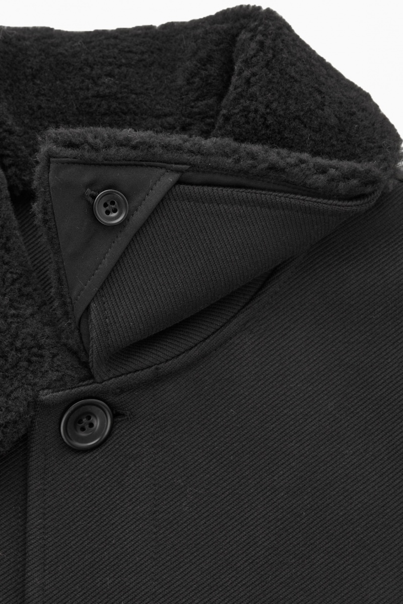 COS Detachable-Collar Twill Kabát Férfi Fekete | IJMR-07236