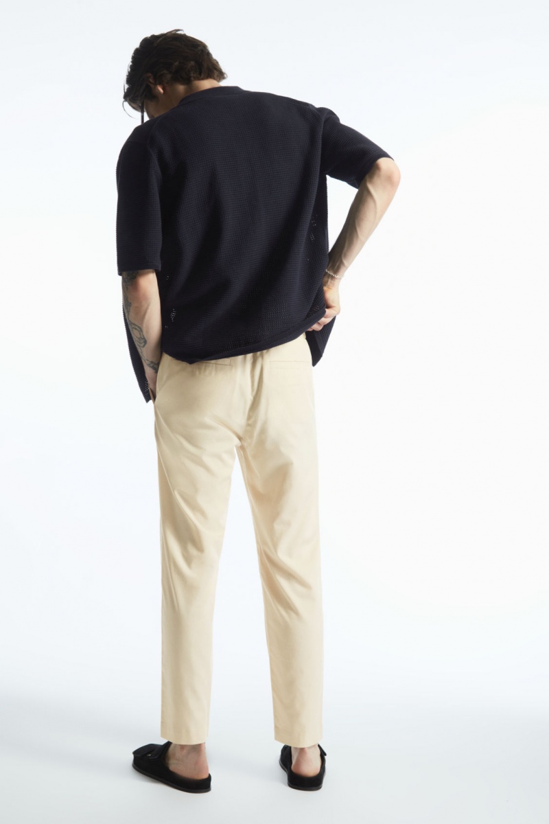 COS Elasticated Tapered Twill Nadrág Férfi Bézs | VIYL-85640