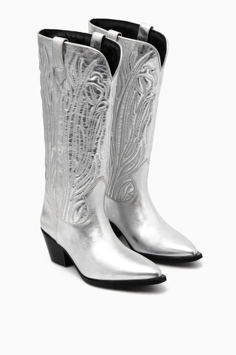 COS Embroidered Bőr Cowboy Csizma Női Titán | NXKE-96320