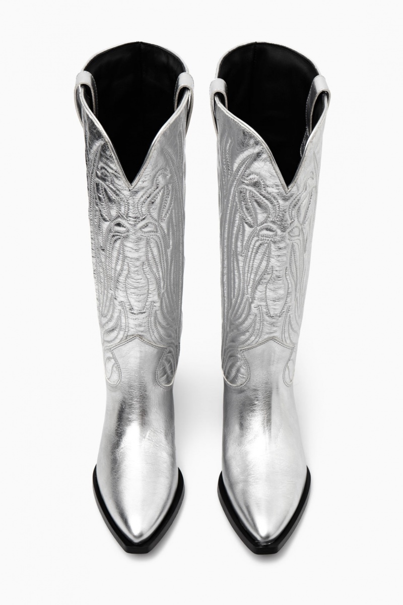 COS Embroidered Bőr Cowboy Csizma Női Titán | NXKE-96320