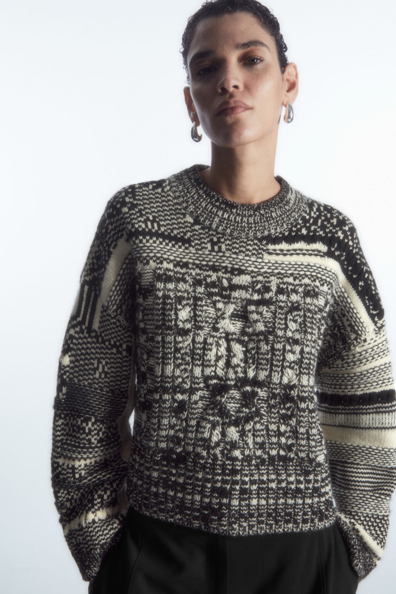 COS Fair Isle Gyapjú And Cashmere Jumpers Női Fekete Fehér | HDMV-51804