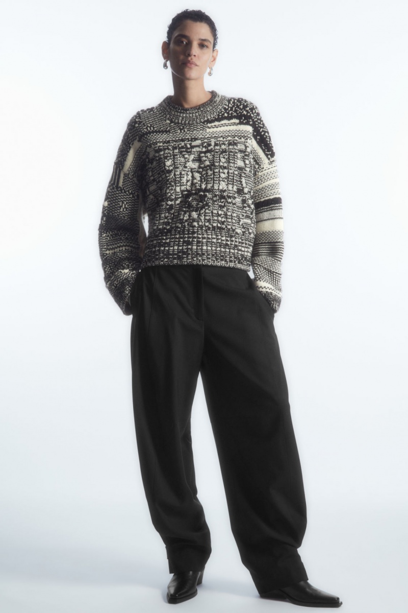 COS Fair Isle Gyapjú And Cashmere Jumpers Női Fekete Fehér | HDMV-51804