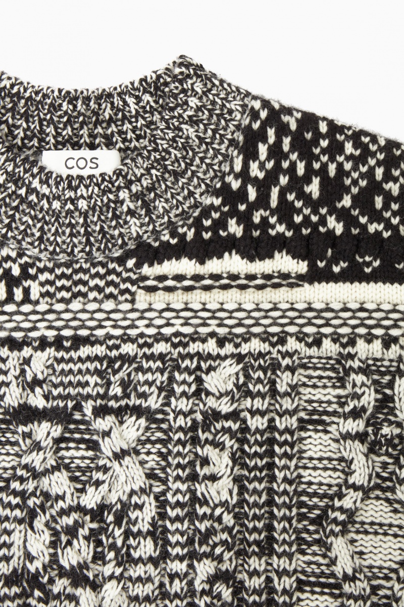 COS Fair Isle Gyapjú And Cashmere Jumpers Női Fekete Fehér | HDMV-51804