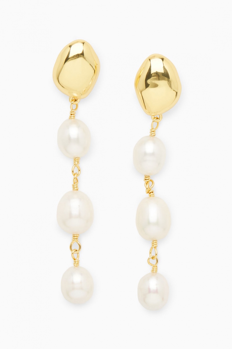 COS Freshwater Pearl Dangly Fülbevalók Női Arany | MPRU-02416