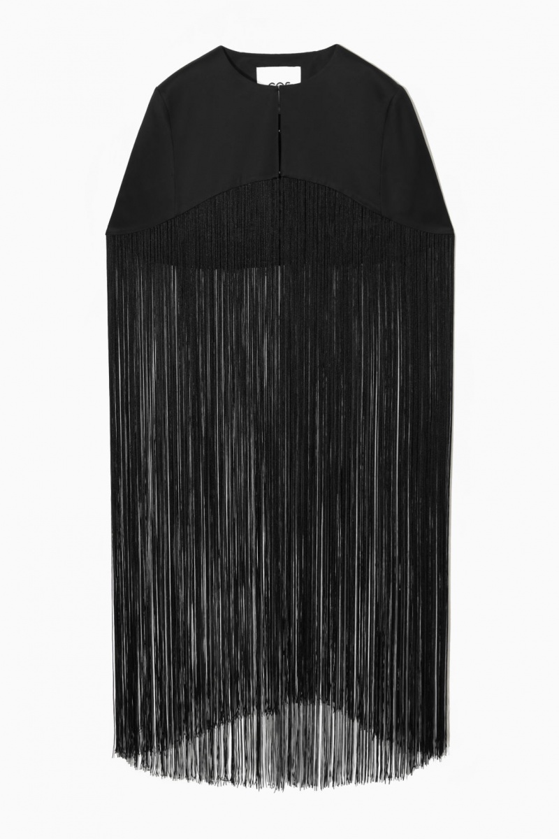 COS Fringed Cape Felsők Női Fekete | AOGJ-29371