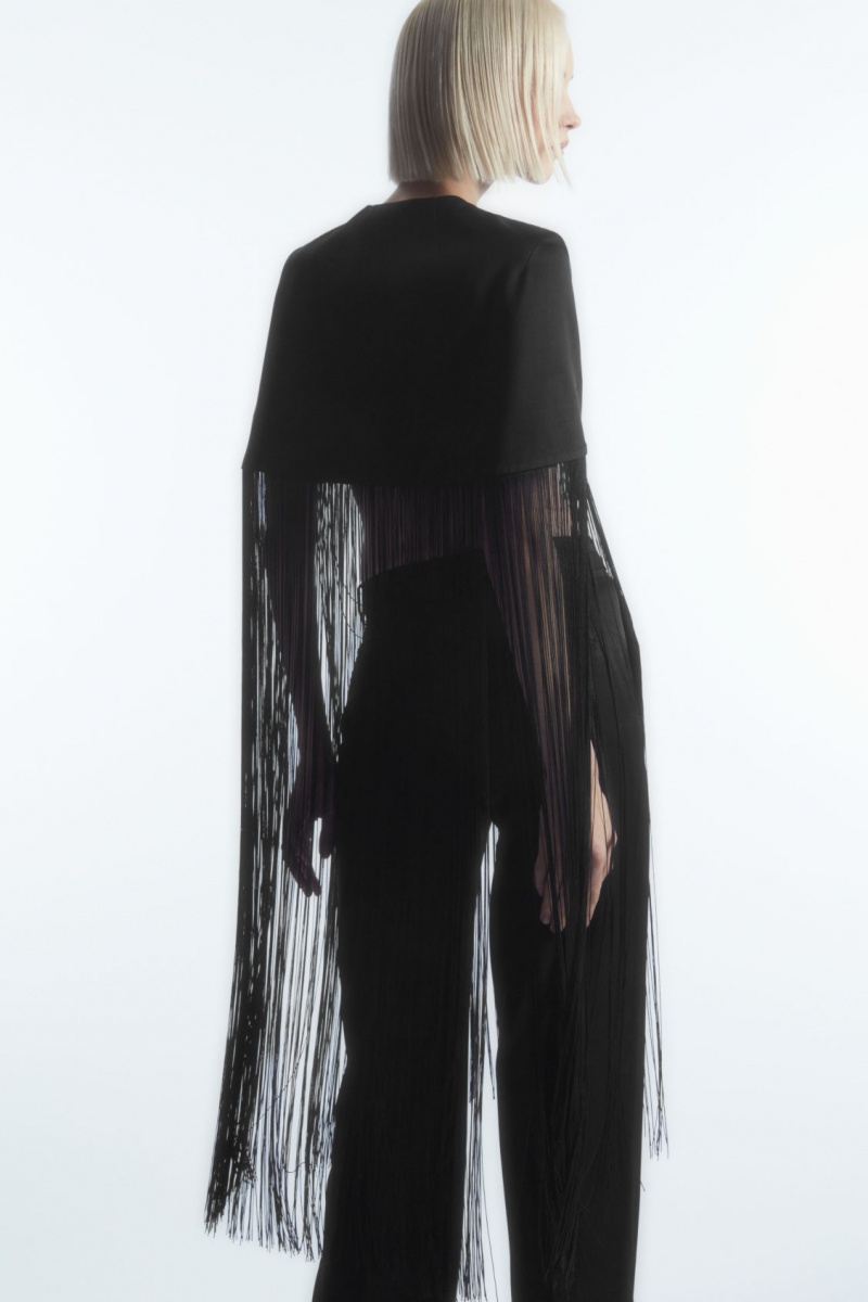 COS Fringed Cape Felsők Női Fekete | YGDO-96843