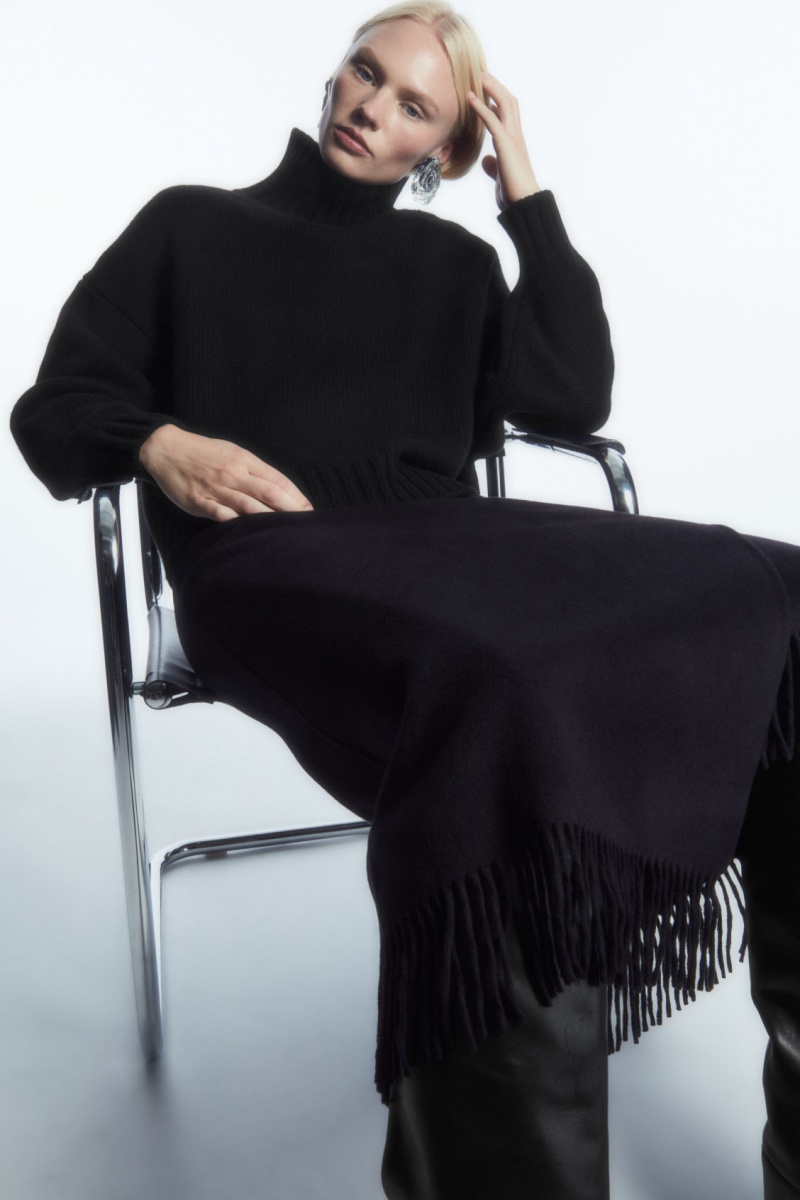 COS Fringed Gyapjú Midi Wrap Szoknya Női Sötétkék | ZVWO-30657