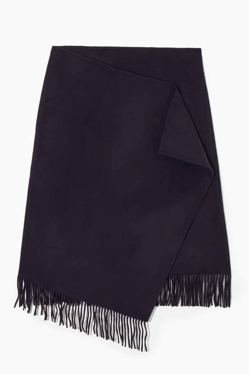 COS Fringed Gyapjú Midi Wrap Szoknya Női Sötétkék | ZVWO-30657