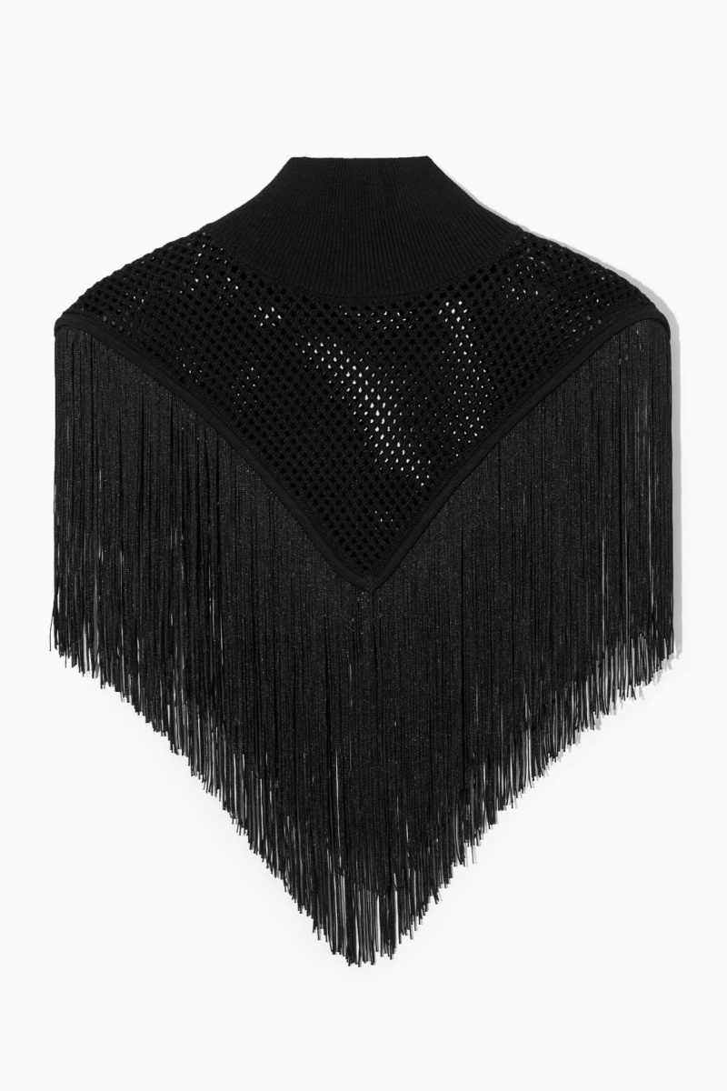 COS Fringed Open-knit Cape Felsők Női Fekete | JZBL-42159