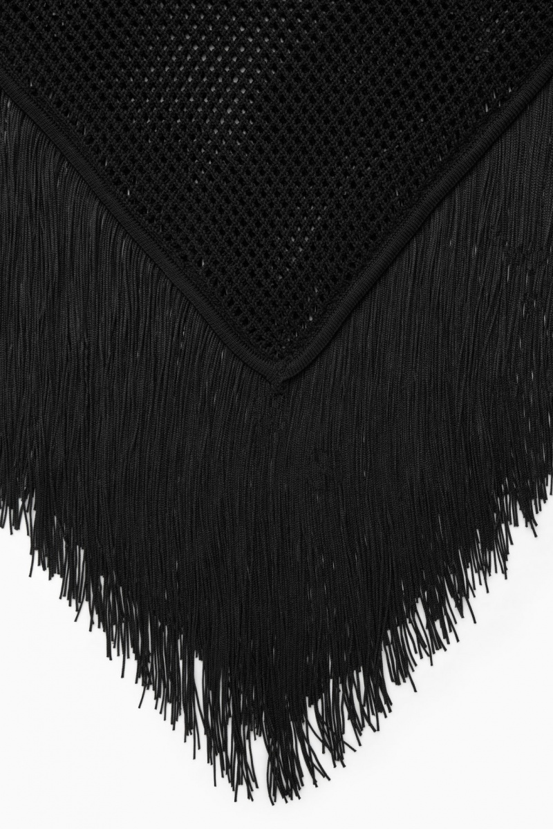 COS Fringed Open-knit Cape Felsők Női Fekete | JZBL-42159