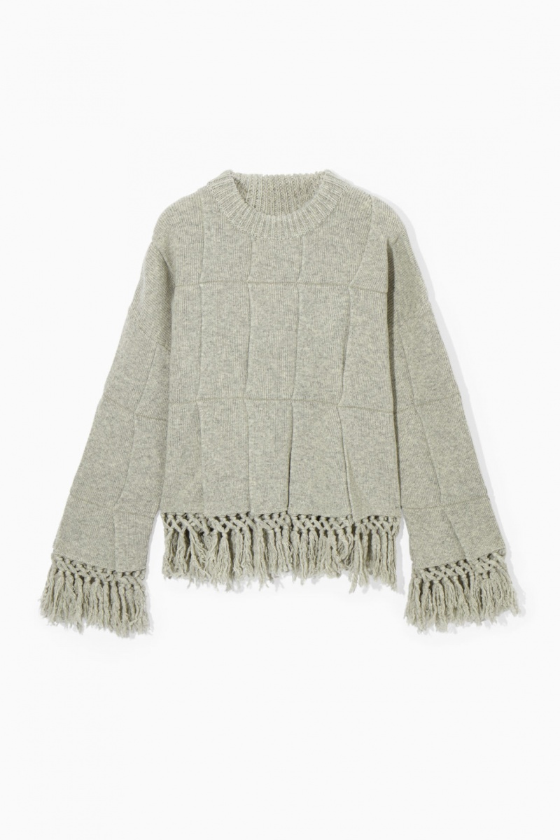 COS Fringed Paneled Gyapjú Pulóverek Női Világos Szürke | JRNI-23068