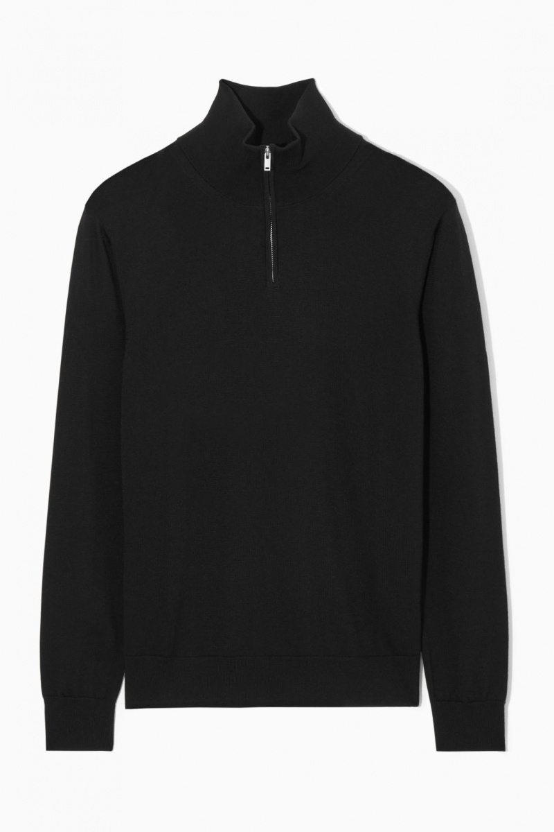 COS Funnel-Neck Gyapjú Half-Zip Pulóverek Férfi Fekete | GHOW-63582