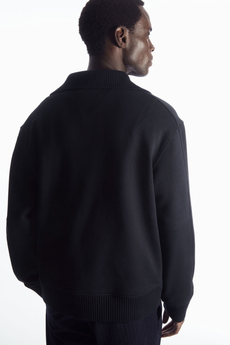 COS Funnel-Neck Half-Zip Pulóver Férfi Sötétkék | YUCB-45189