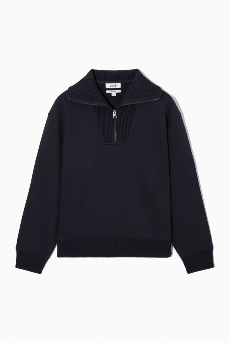 COS Funnel-Neck Half-Zip Pulóver Férfi Sötétkék | YUCB-45189