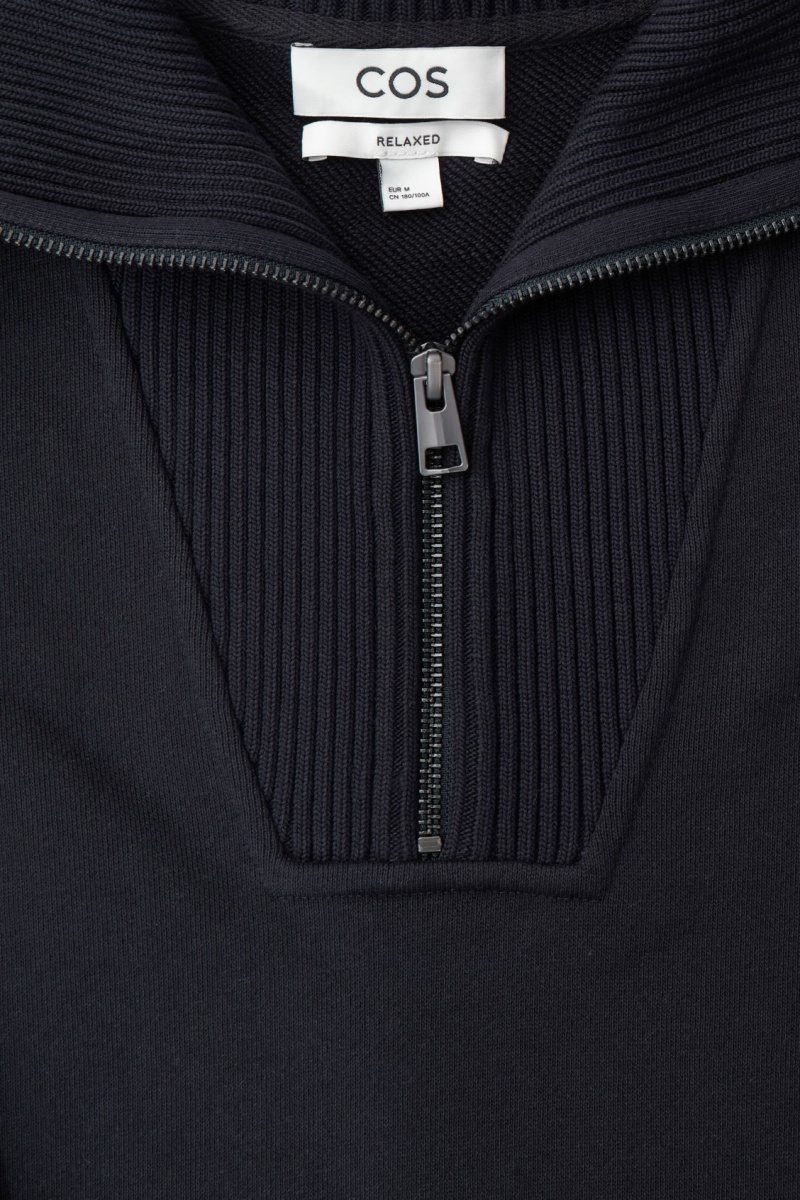 COS Funnel-Neck Half-Zip Pulóver Férfi Sötétkék | YUCB-45189