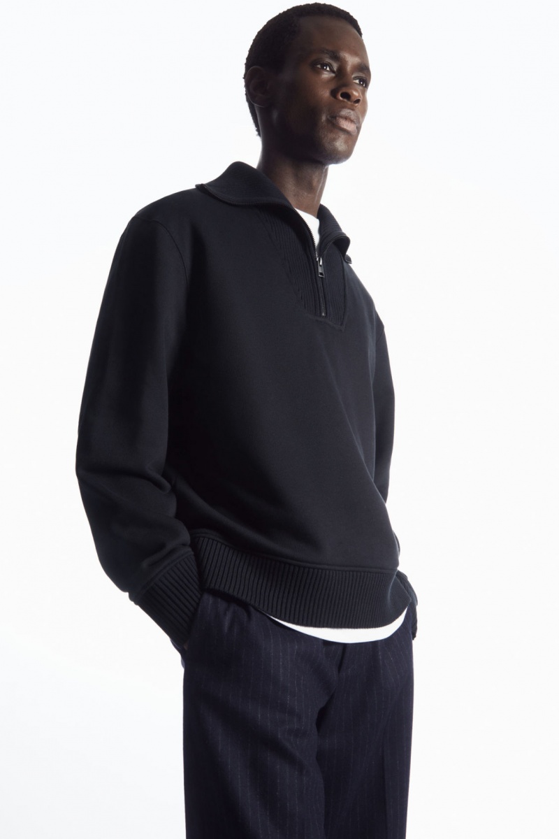 COS Funnel-Neck Half-Zip Pulóver Férfi Sötétkék | YUCB-45189