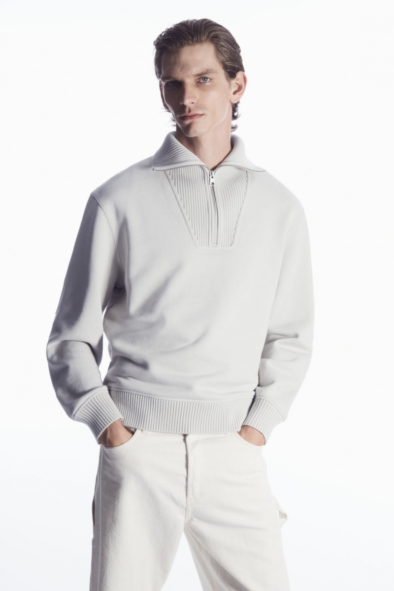 COS Funnel-Neck Half-Zip Pulóver Férfi Szürke | QMGB-68912