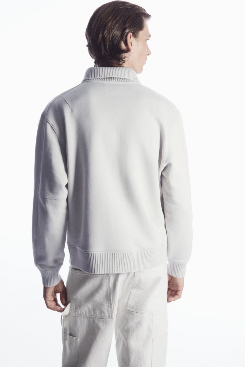 COS Funnel-Neck Half-Zip Pulóver Férfi Szürke | QMGB-68912