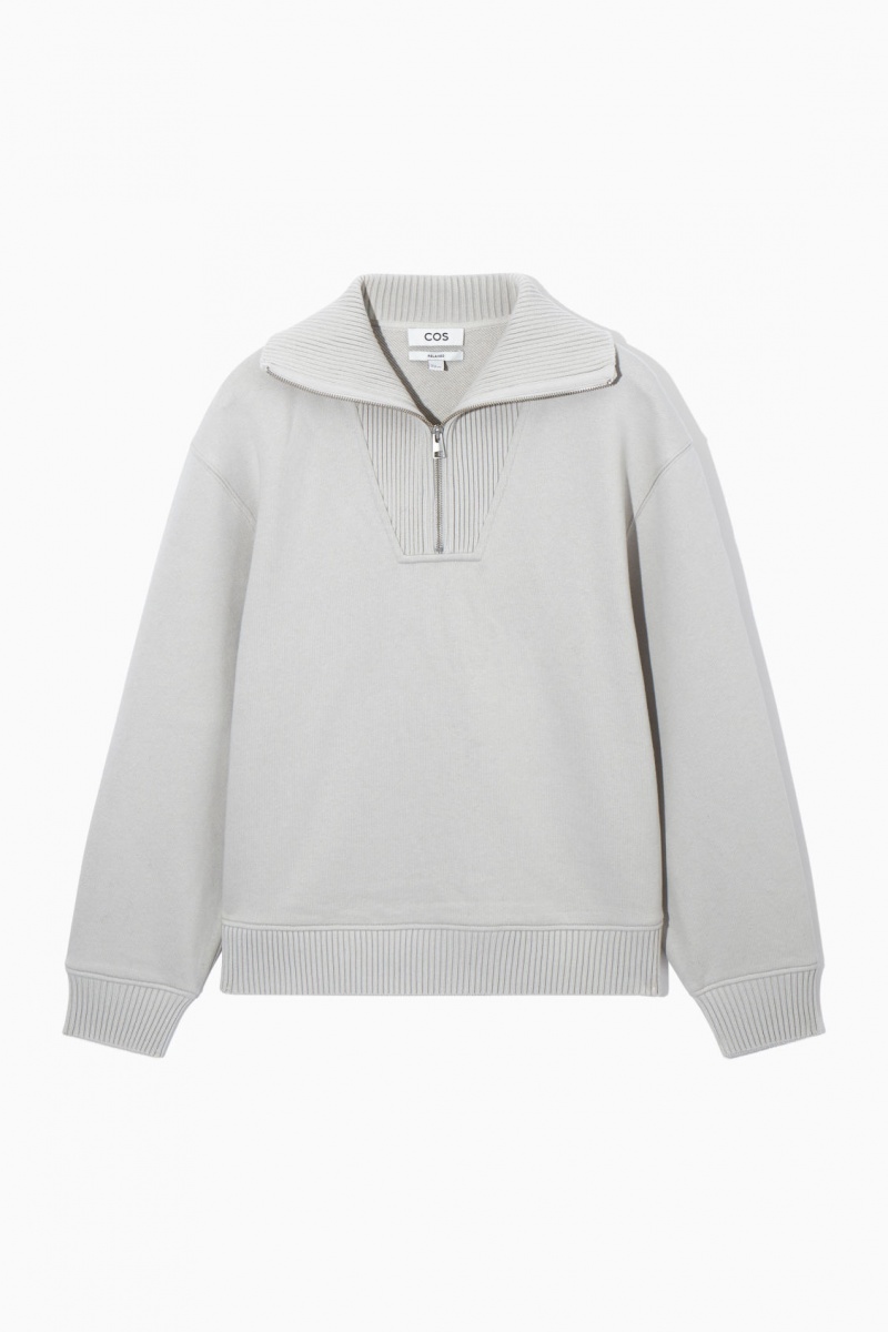 COS Funnel-Neck Half-Zip Pulóver Férfi Szürke | QMGB-68912