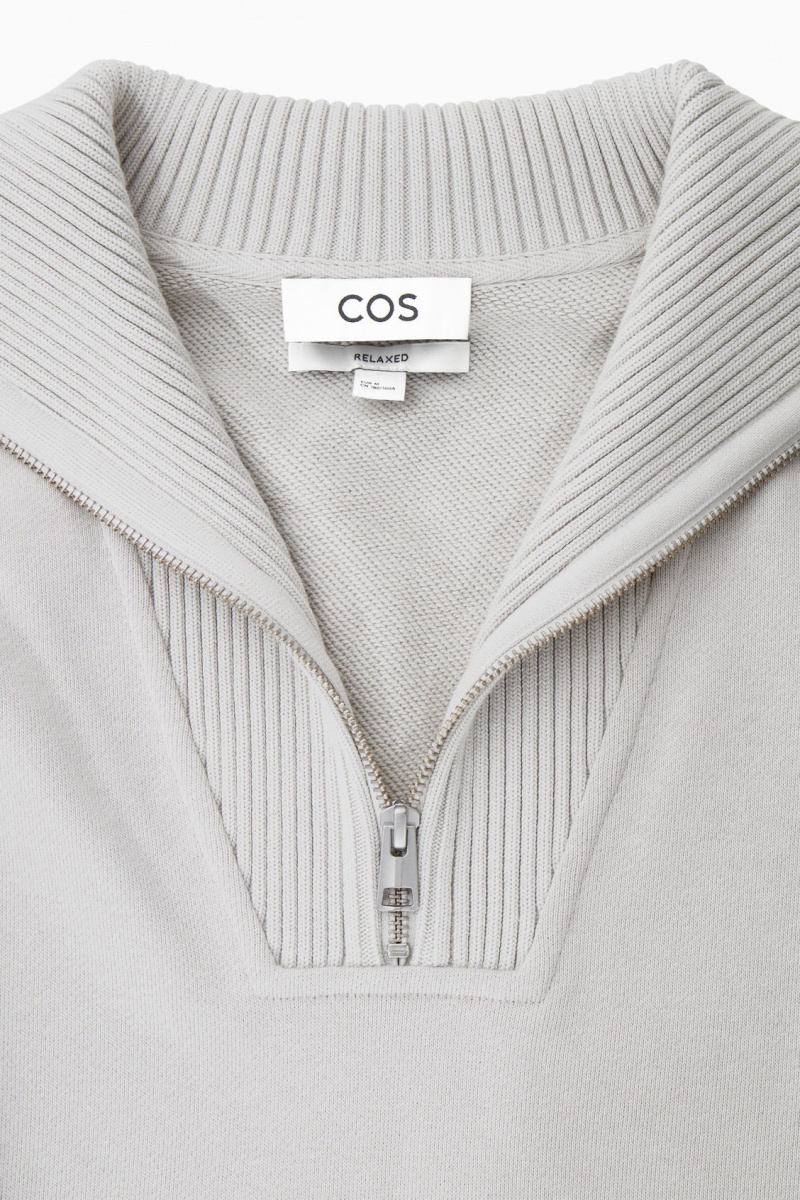 COS Funnel-Neck Half-Zip Pulóver Férfi Szürke | QMGB-68912