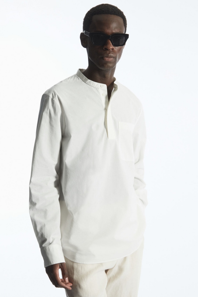 COS Grandad-Collar Half-Placket Ingek Férfi Fehér | RSQL-46983