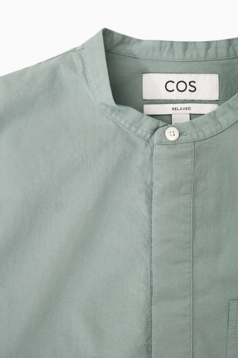 COS Grandad-Collar Half-Placket Ingek Férfi Világos Türkiz | PVOC-81359