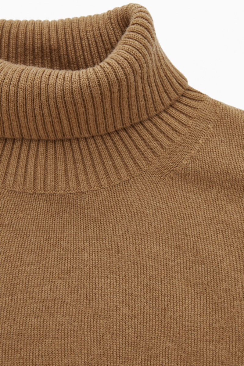 COS Gyapjú-Cashmere Turtleneck Pulóverek Férfi Sötétbézs | NFOW-28350