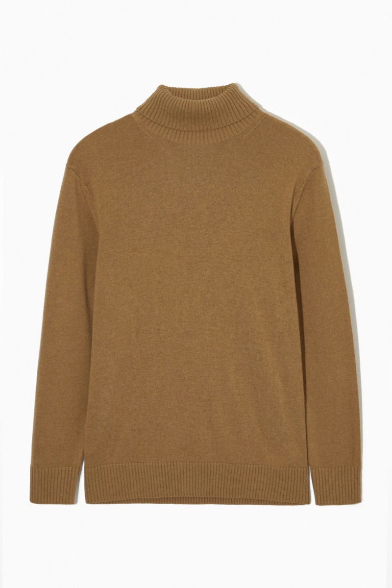 COS Gyapjú-Cashmere Turtleneck Pulóverek Férfi Sötétbézs | NFOW-28350