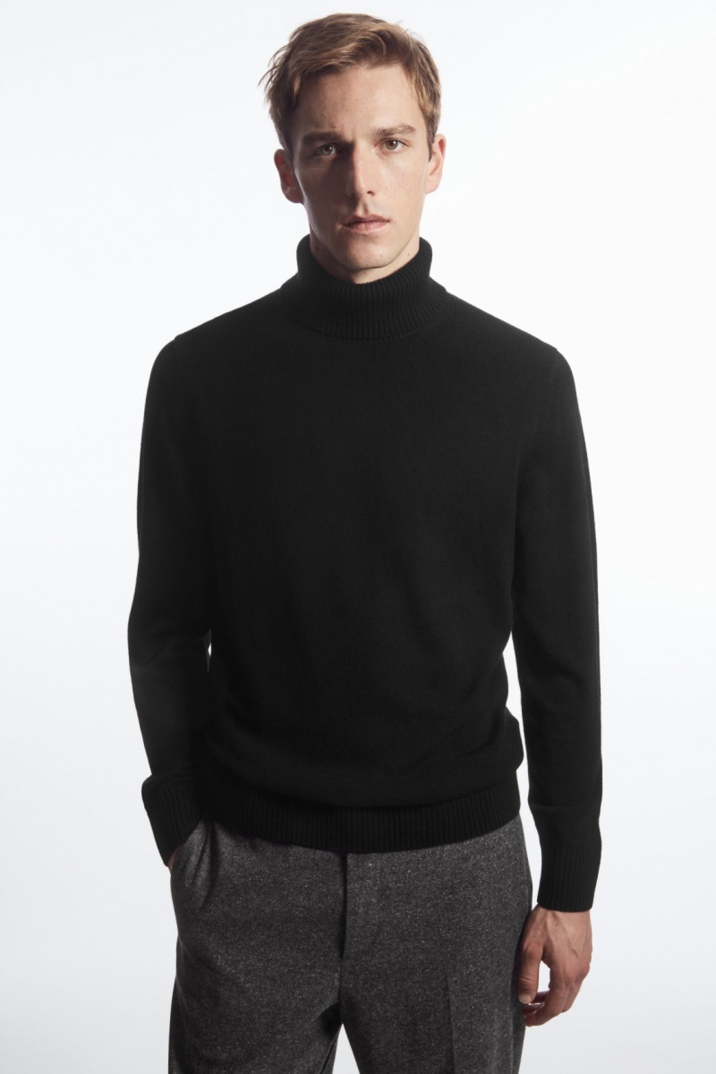 COS Gyapjú-Cashmere Turtleneck Pulóverek Férfi Fekete | UHSW-43076