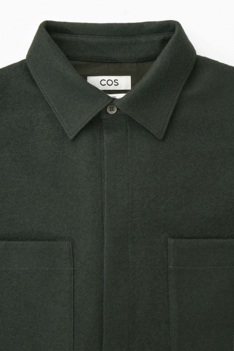 COS Gyapjú-Jersey Overshirt Ingek Férfi Sötétzöld | KFEO-63597