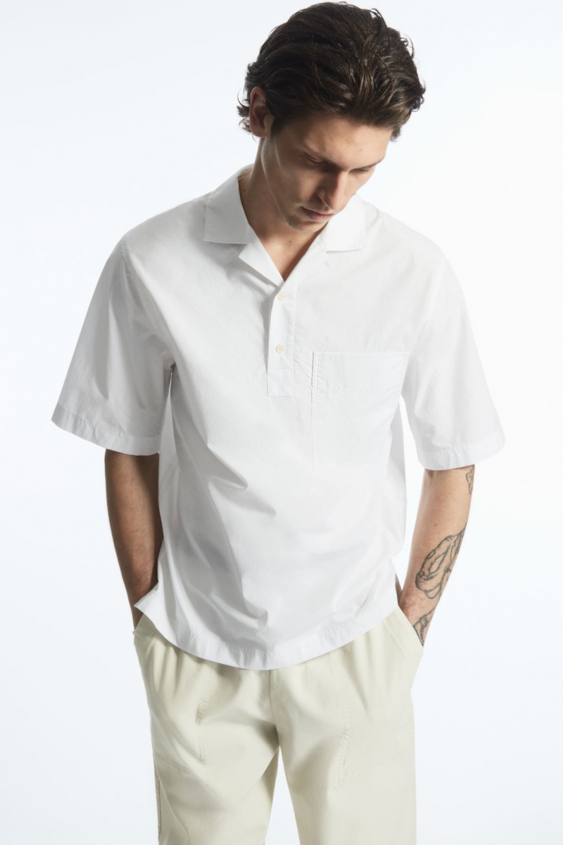 COS Half-Placket Rövid-Sleeved Ingek Férfi Fehér | ASDU-59062