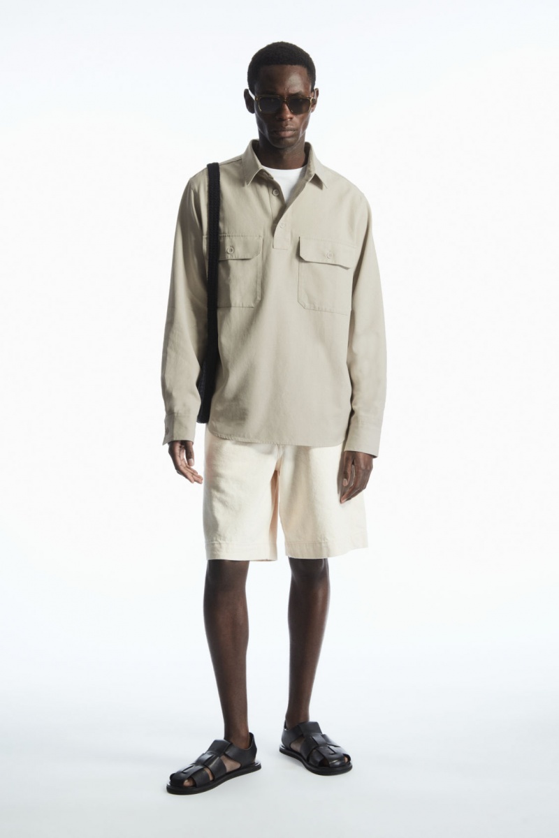 COS Half-Placket Utility Overshirt Ingek Férfi Bézs | JNTG-60782