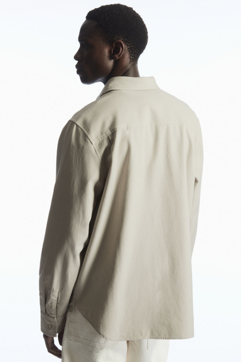 COS Half-Placket Utility Overshirt Ingek Férfi Bézs | JNTG-60782