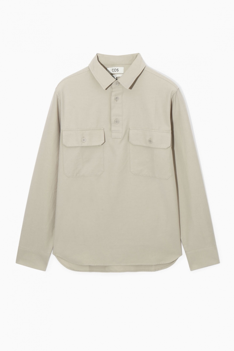 COS Half-Placket Utility Overshirt Ingek Férfi Bézs | JNTG-60782