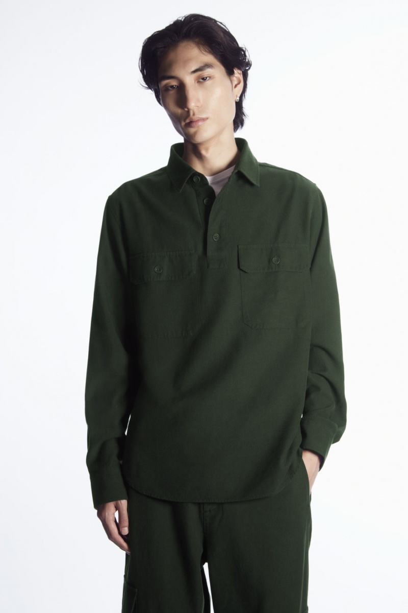 COS Half-Placket Utility Overshirt Ingek Férfi Sötétzöld | NPSL-04123