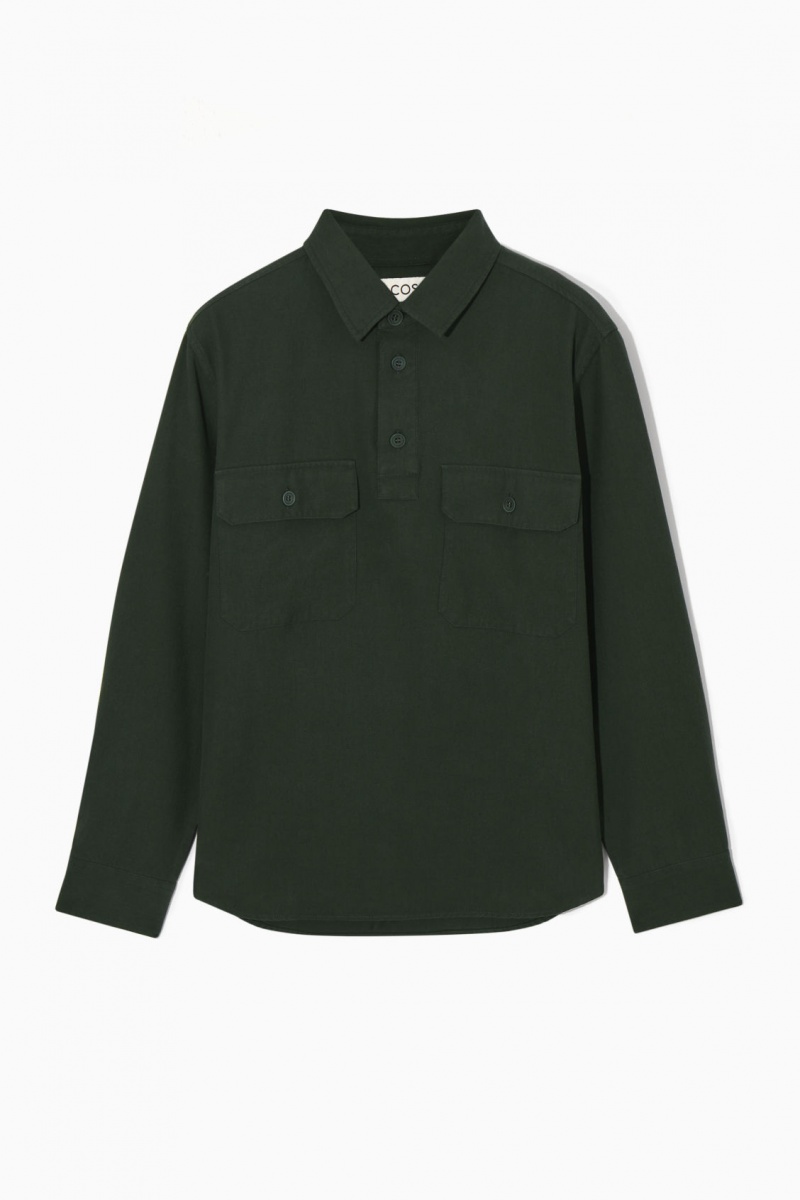 COS Half-Placket Utility Overshirt Ingek Férfi Sötétzöld | NPSL-04123