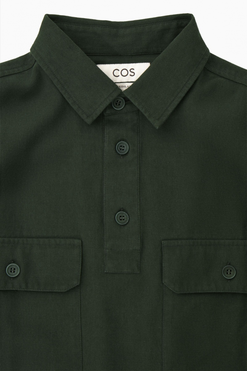 COS Half-Placket Utility Overshirt Ingek Férfi Sötétzöld | NPSL-04123