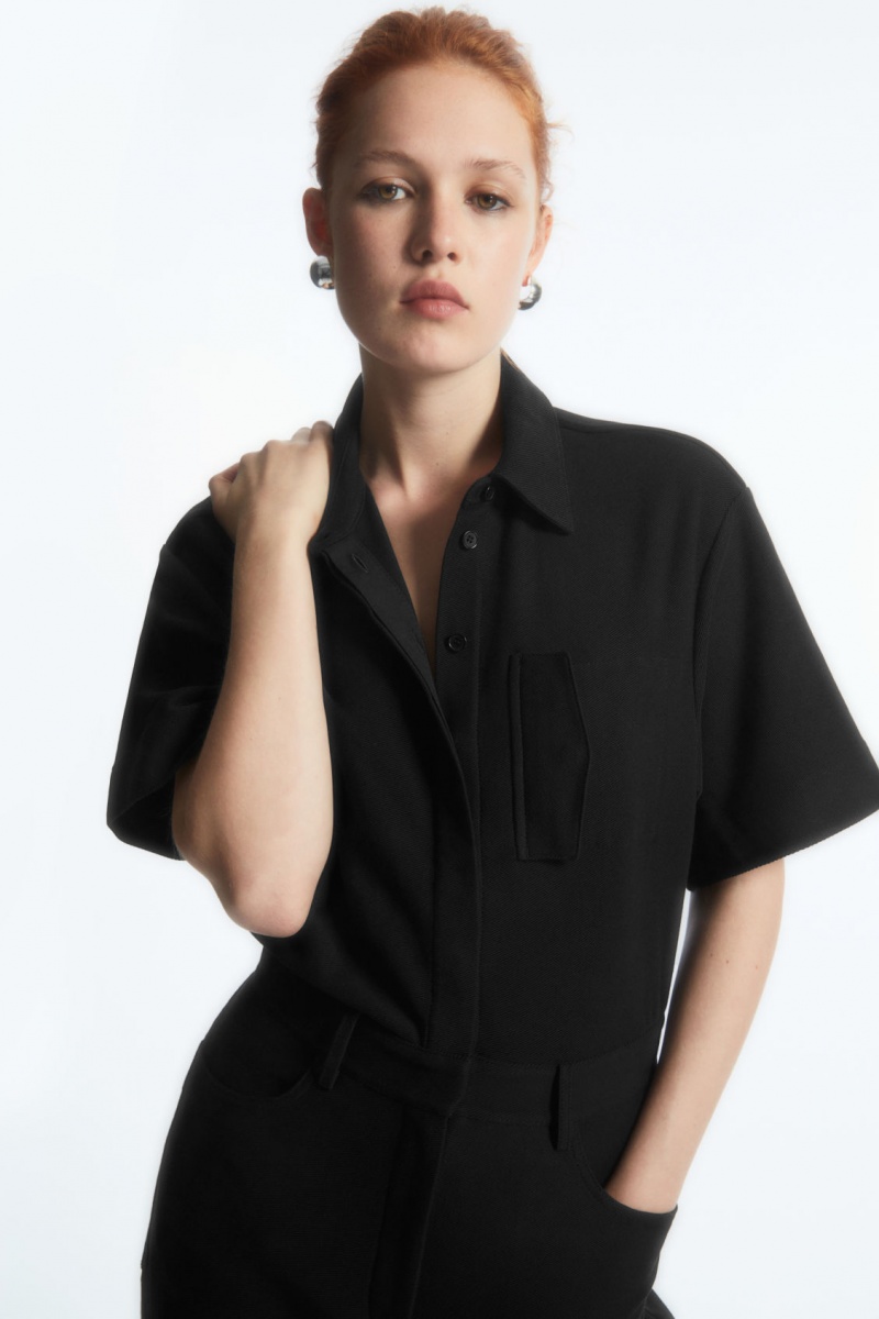 COS Jersey Utility Jumpsuit Női Fekete | LEMU-13904