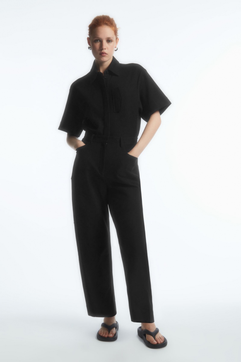 COS Jersey Utility Jumpsuit Női Fekete | LEMU-13904