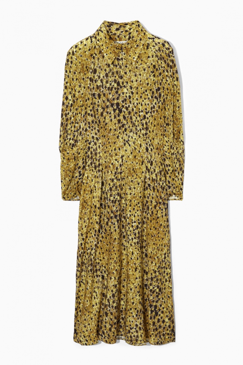 COS Leopard-Print Midi Ruha Női Sárga Leopárd | JMWC-72906