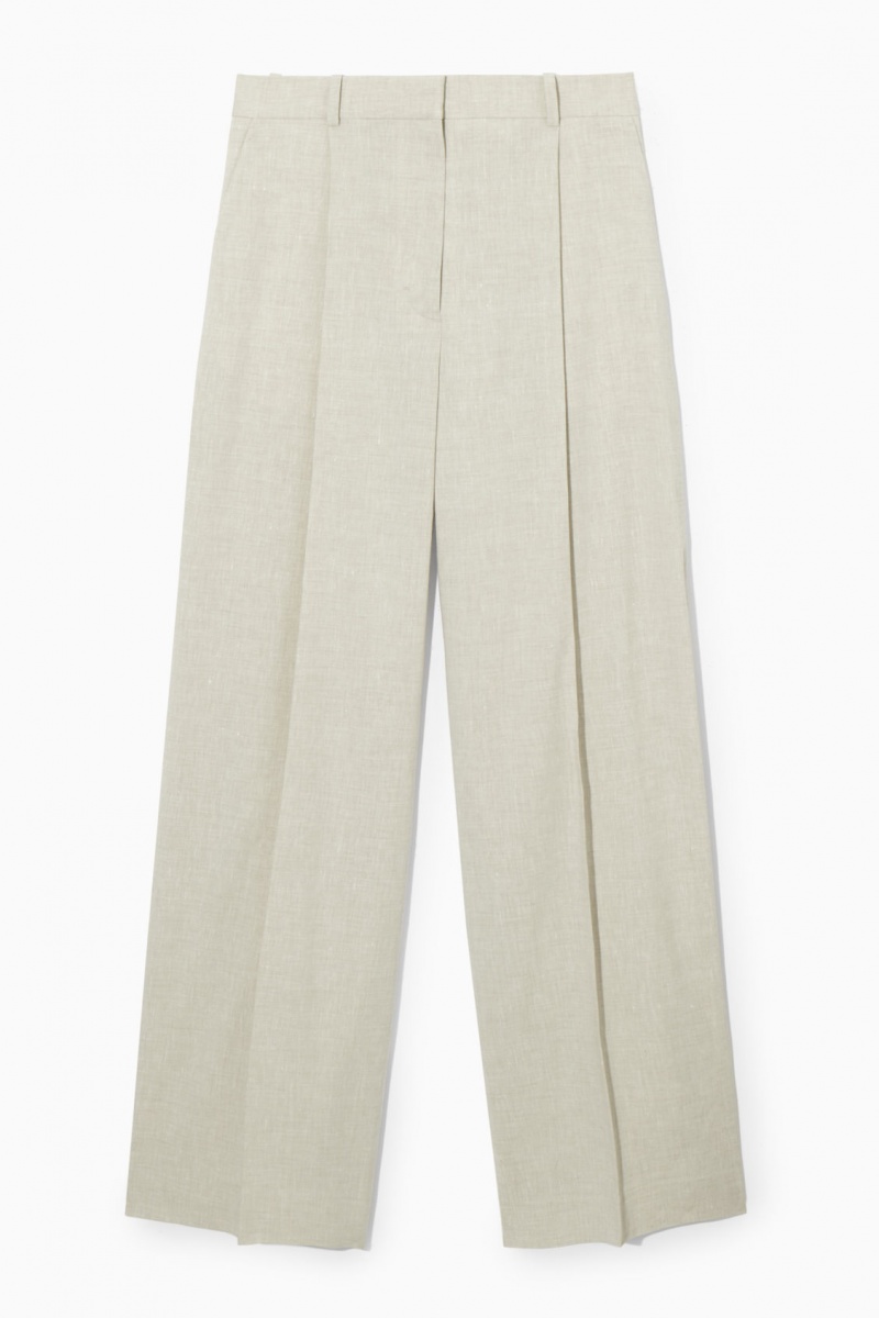 COS Linen-Blend Széles Cipő-Leg Tailored Nadrág Női Bézs | SNJR-86450