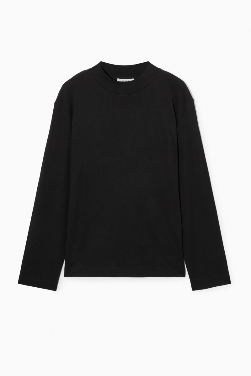 COS Long-Sleeved Mock-Neck Póló Női Fekete | TIXN-97280