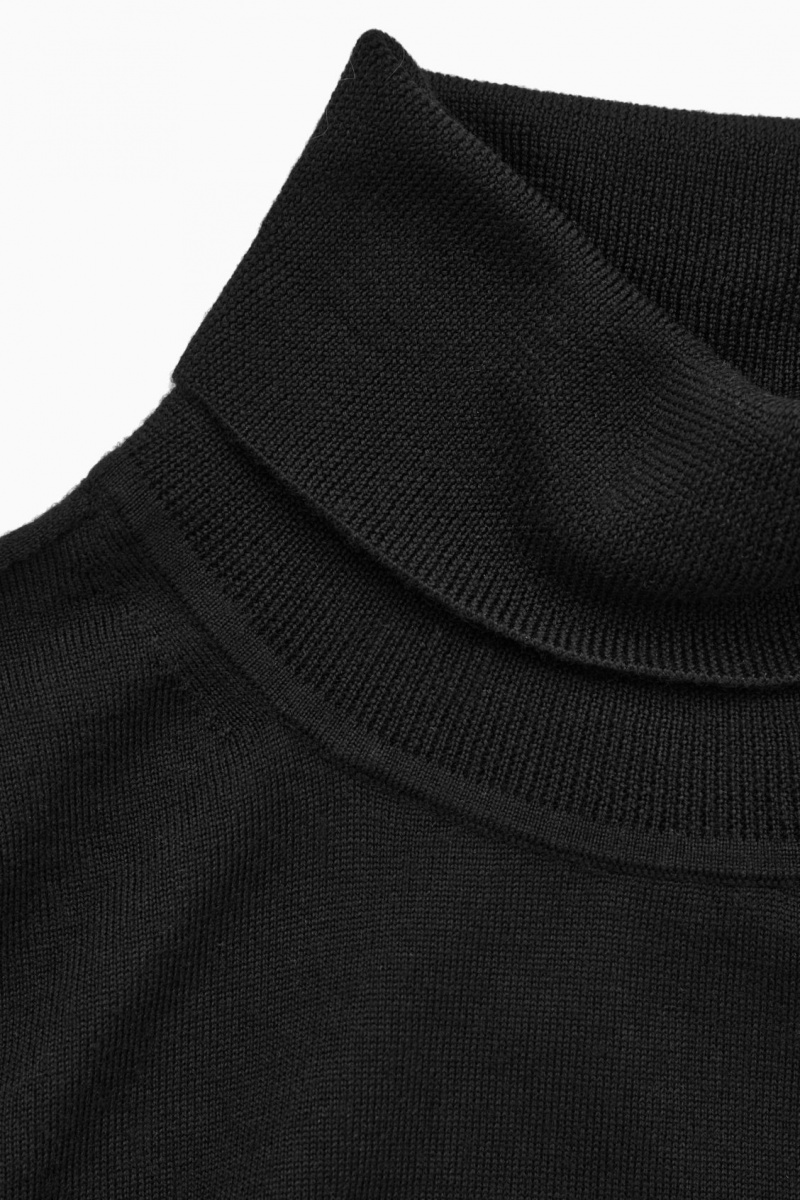 COS Merino Gyapjú Roll-Neck Pulóverek Női Fekete | GOJQ-27408