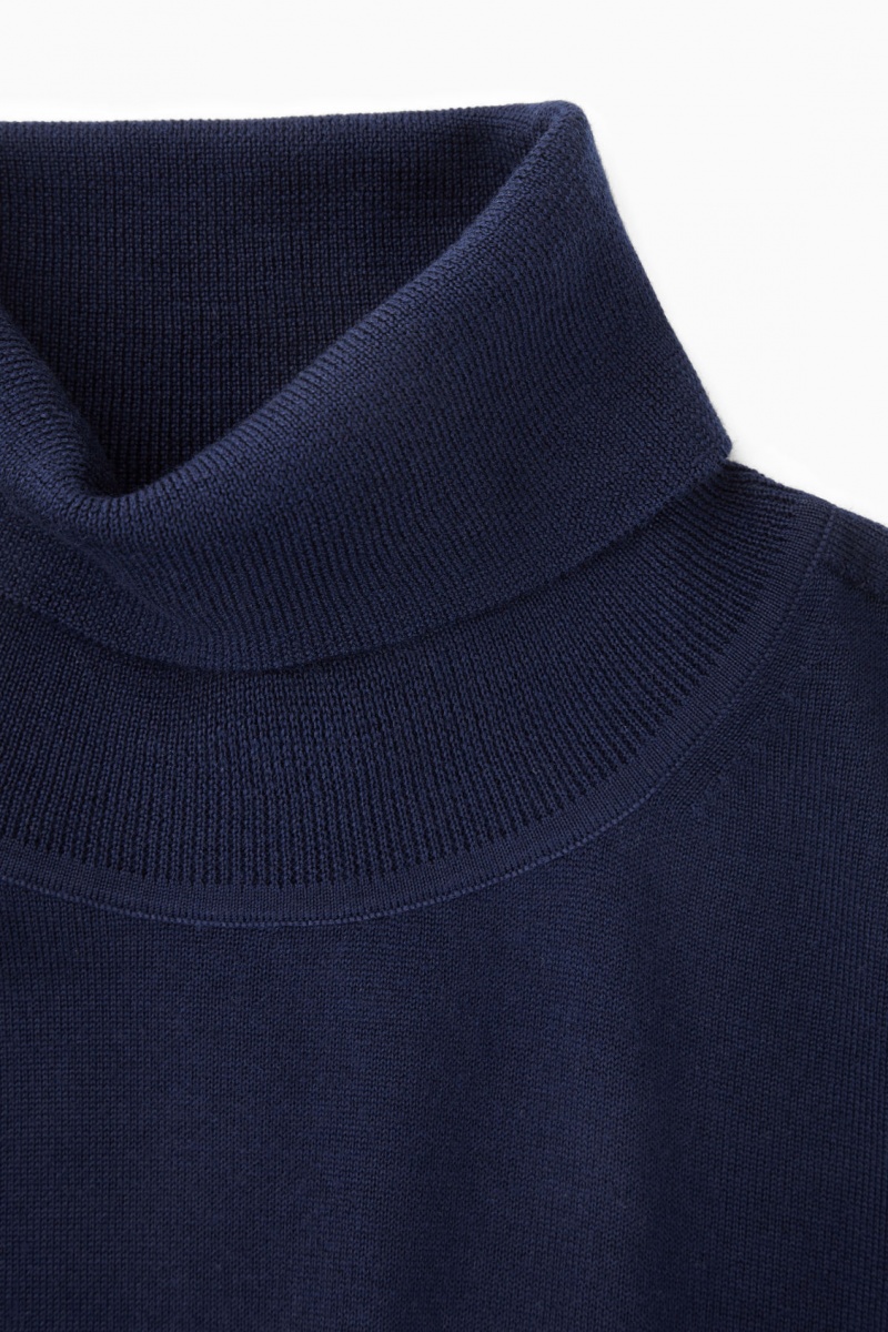 COS Merino Gyapjú Roll-Neck Pulóverek Női Sötétkék | YUTB-87496