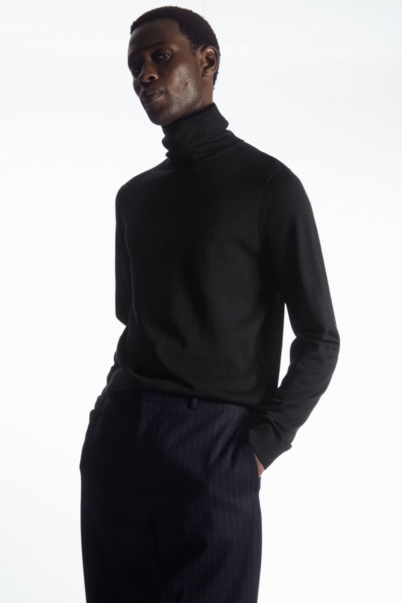 COS Merino Gyapjú Turtleneck Pulóverek Férfi Fekete | WKTS-95071