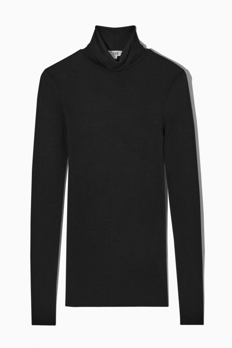 COS Merino Gyapjú Turtleneck Top Pulóverek Női Fekete | TXAF-92035