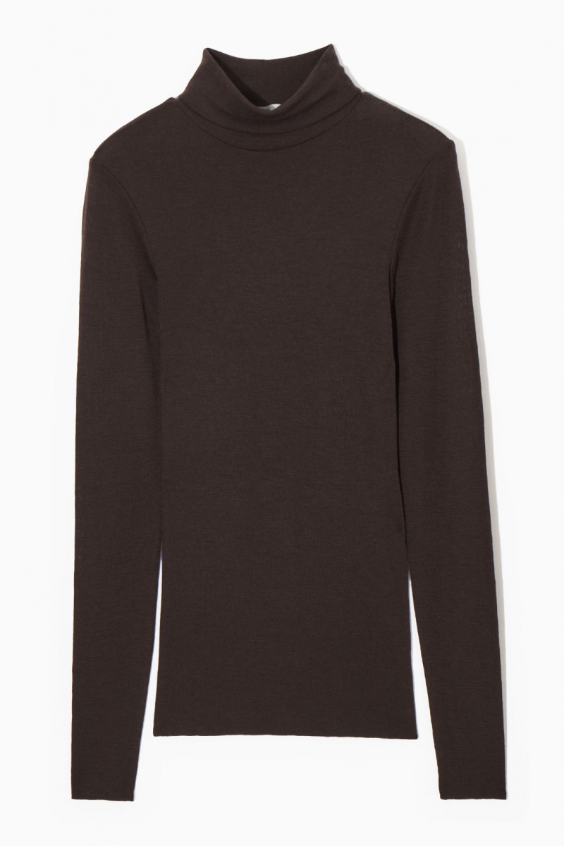 COS Merino Gyapjú Turtleneck Top Pulóverek Női Sötétbarna | ZBOQ-56741